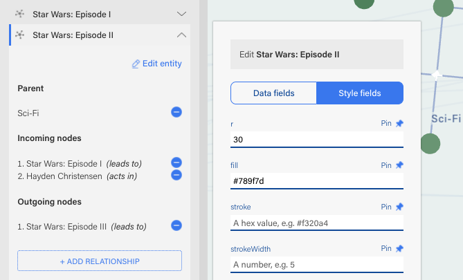 Edit entities in our graph visualization software