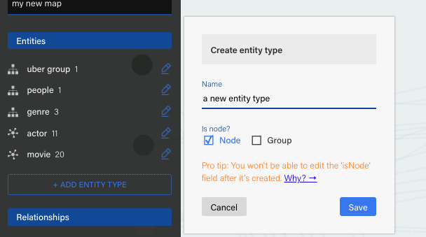 Edit entity types in our graph visualization software